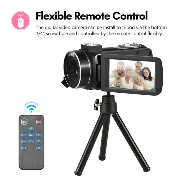 Caméscope caméra vidéo, zoom numérique 16x 24 MP écran rotatif de 7,6 cm,  vision nocturne avec lumière de remplissage
