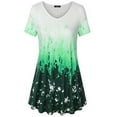 thumbnail image 3 of Camiseta de mujer Blusa informal con estampado degradado Vestido suelto con cuello en V, Verde, M Speravity AP001902-10, 3 of 4