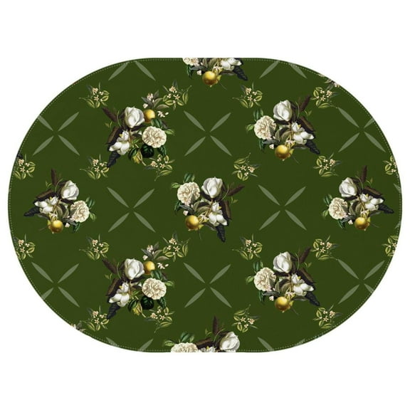 Oval Waterproof Tablecloth Green Classical Floral Reusable Indoor/Outdoor Durable Table Cover 54 Inch X 72 Inch