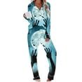 thumbnail image 3 of Feancey Soft Lounge Sets for Women Halloween Ghost Printed Pjs Two Piece Long Sleeve Button Down Sleepwear Wide Leg Pants Pajama Set Multicolor L, 3 of 7