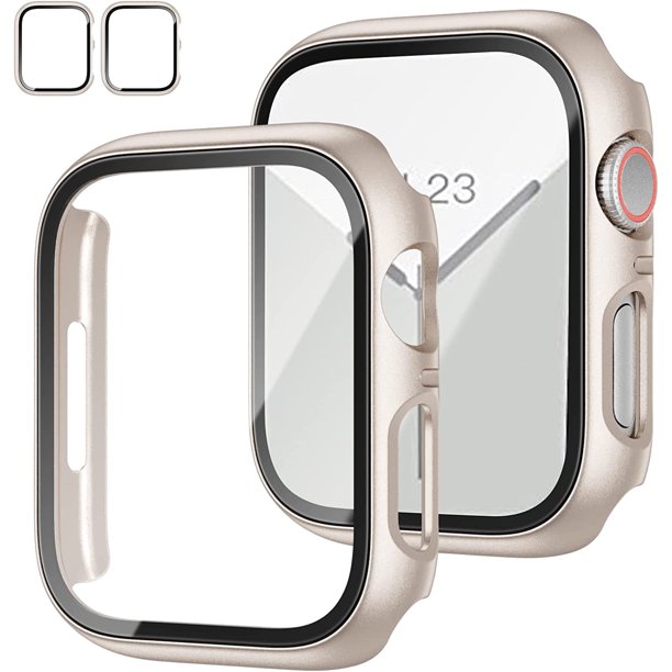 2 Pack Case with Tempered Glass Screen Protector for Apple Watch Series 6/5/4/SE 40mm, Slim Guard Bumper Full Coverage Hard PC Protective Cover HD Ultra-Thin Cover for iWatch 40mm,Starlight