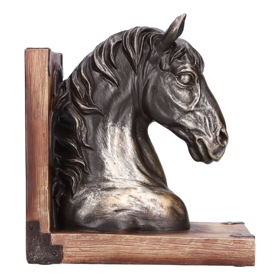 Vintage Bronze Horse Head Sculpture Decorative Resin Bookend Desktop Ornament for Home Study Office Decor, 9.4 Inches / 24 cm