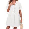 thumbnail image 2 of Summer Short Sleeve Solid Collared Button Down A Line Casual Loose Mini Shirt Dress, 2 of 6