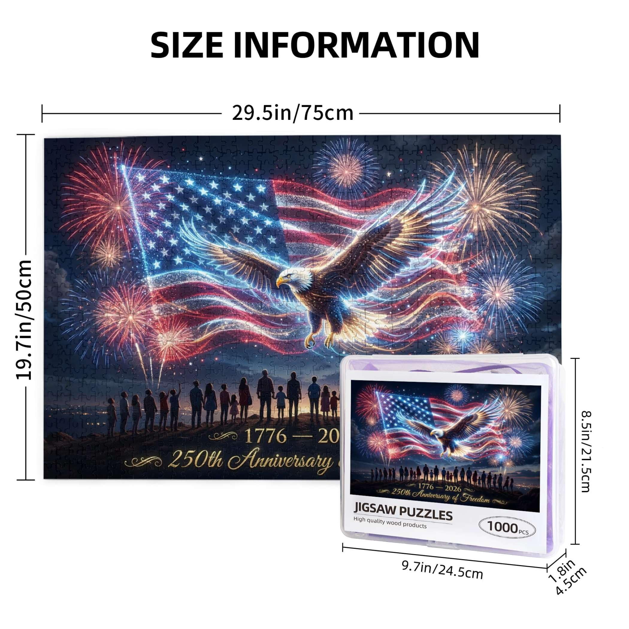250th Anniversary of the USA Jigsaw Puzzle, 1000 Pieces 250 Years Independence Tribute, Family Game Nights Gift, 29.5" x 19.7"