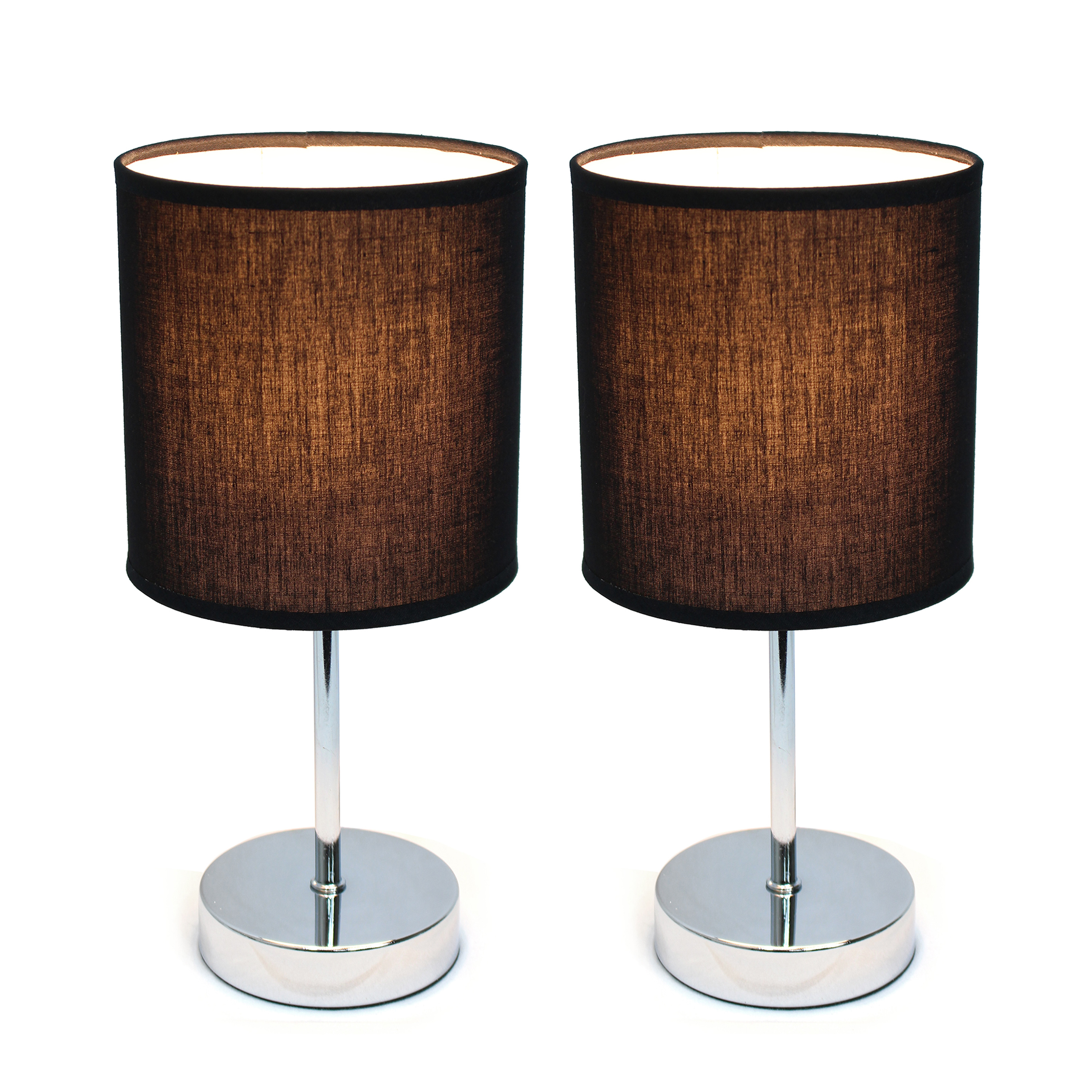 Simple Designs 11.81" 2-Pack Basic Chrome Mini Table Lamp Set with Fabric Shades, Black - image 2 of 6