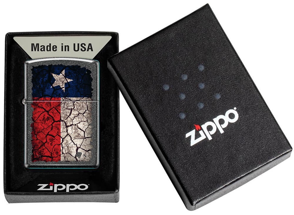 Texas Flag Cracked Iron Stone Zippo Lighter