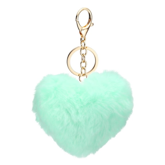 Uxcell Pom Pom Keychain, 10 cm Soft Cute Fluffy Heart Key Ring, Light Blue