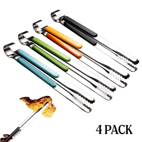4 Pack 10 inch Non stick and Heat Resistant Stainless Steel Kitchen Tongs for Cooking BBQ