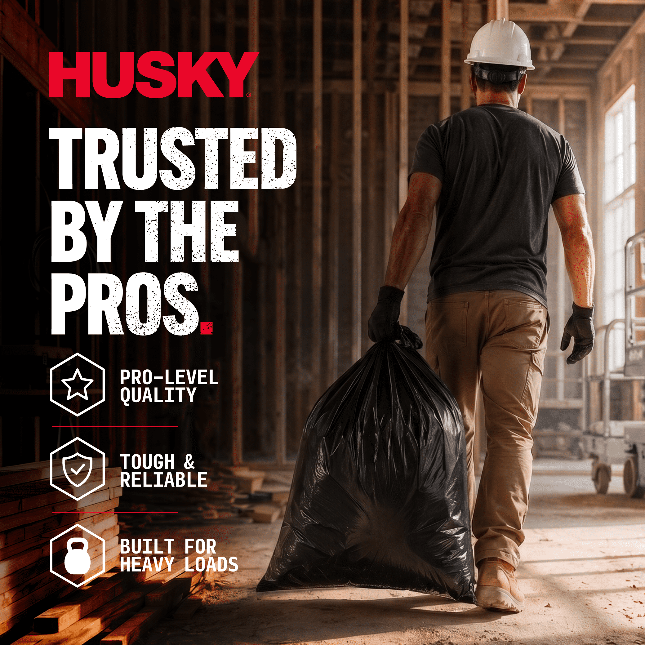 (4 pack) Husky 42 Gallon Heavy Duty 2 Mil Contractor Bags, 40 Bags