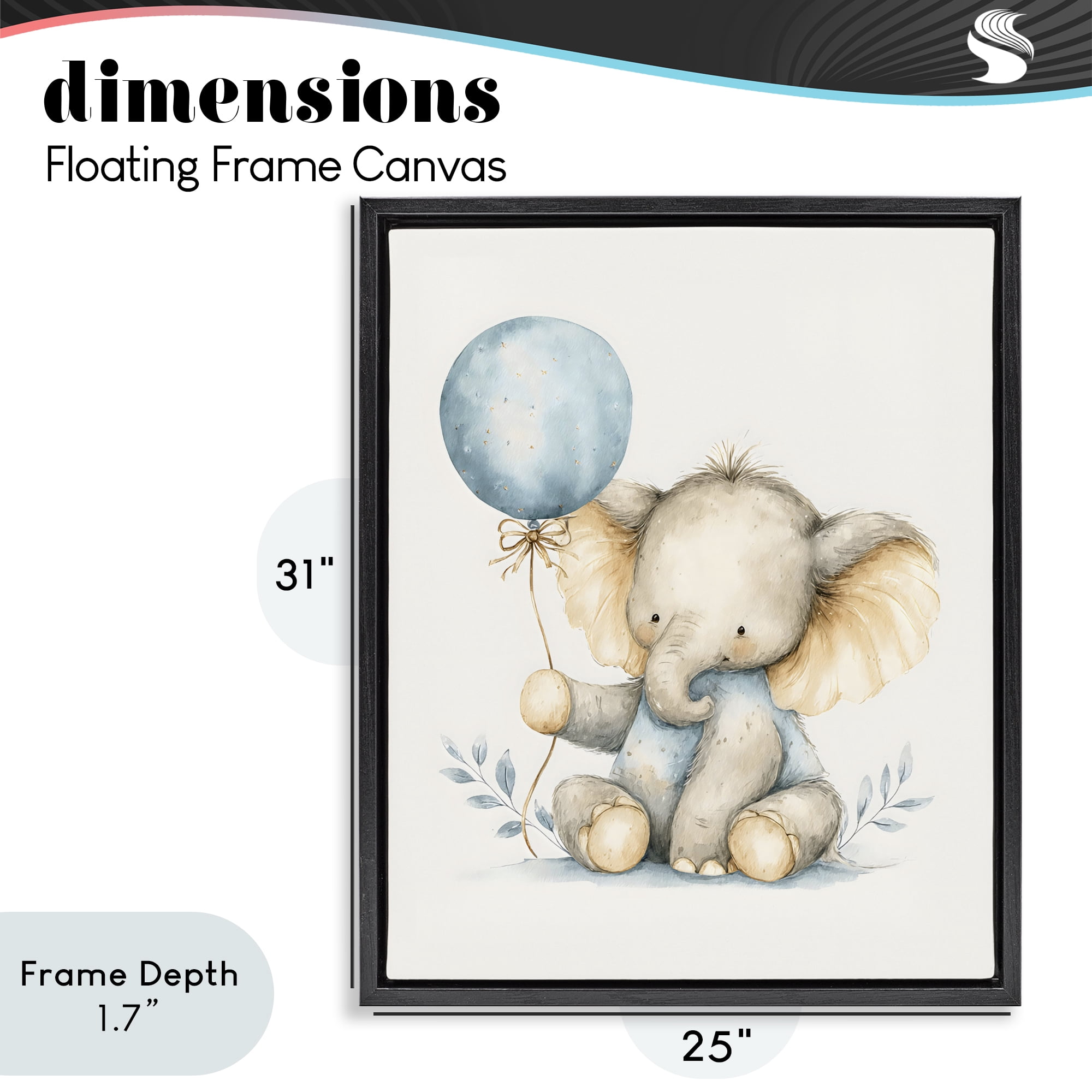 Stupell Industries Watercolor Nursery Elephant Black Framed Floater Canvas Wall Art, design by LSR Design Studio