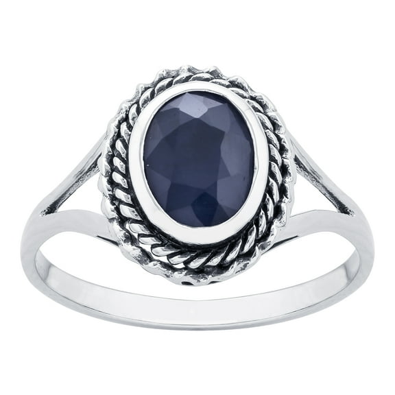 10k White Gold Genuine Oval Sapphire Split Shank Ring