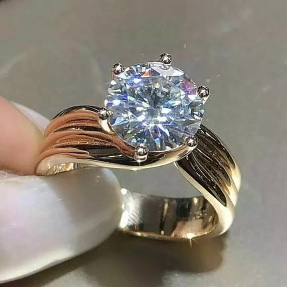 14k Yellow Gold Plated 2Ct Round Solitaire Moissanite Women's Engagement Ring