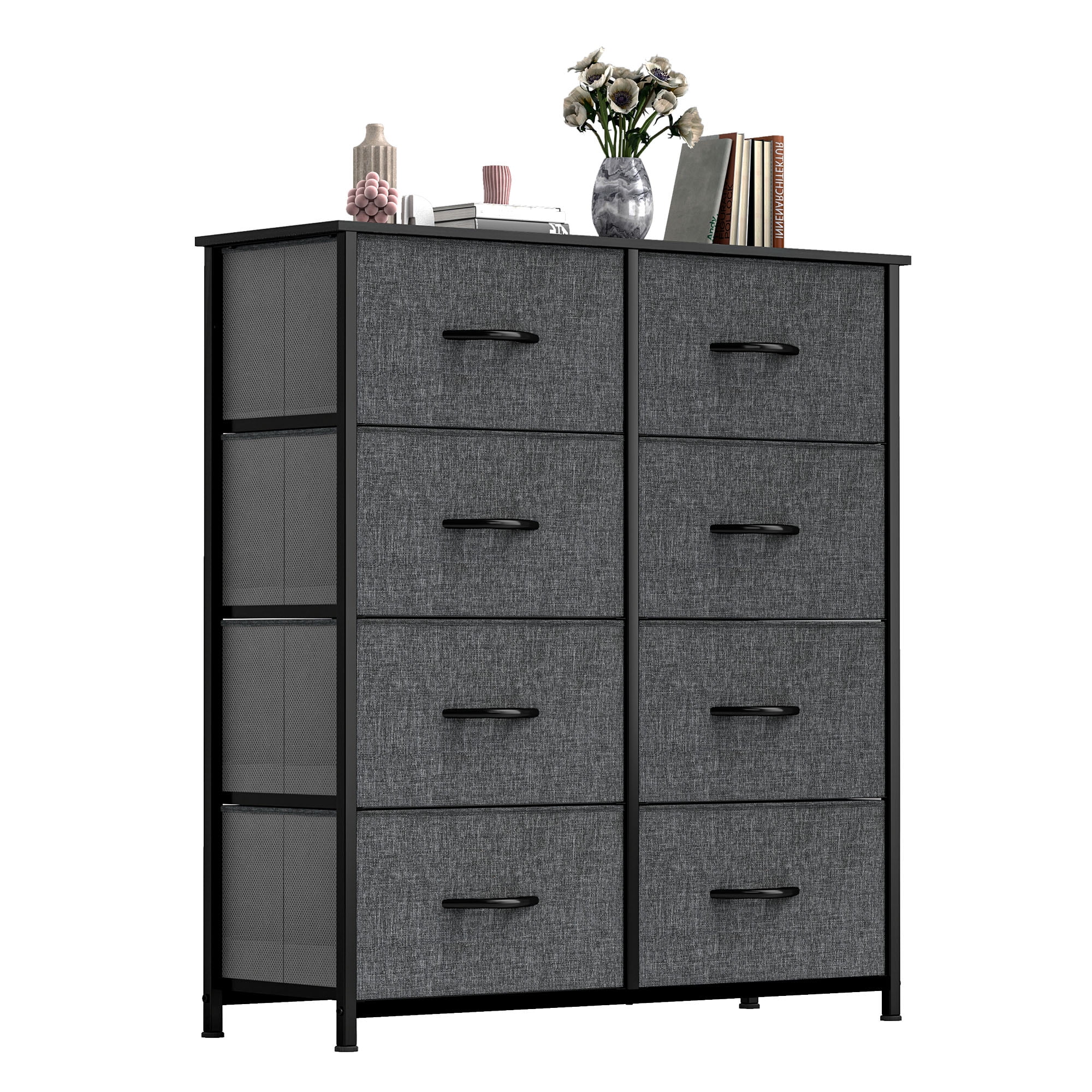 Uforic 8 Drawers Dresser Chest of Drawers for Fabric Storage Dressers for Living Room Black Gray