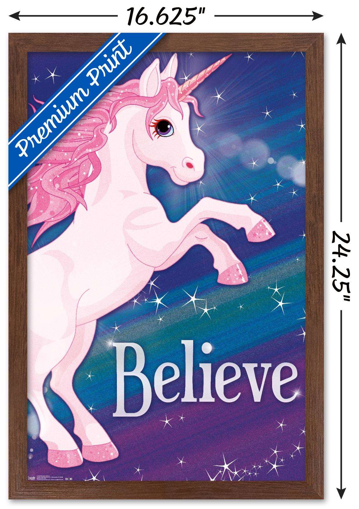 Rainbow Unicorn Wall Poster, 14.725" x 22.375", Framed