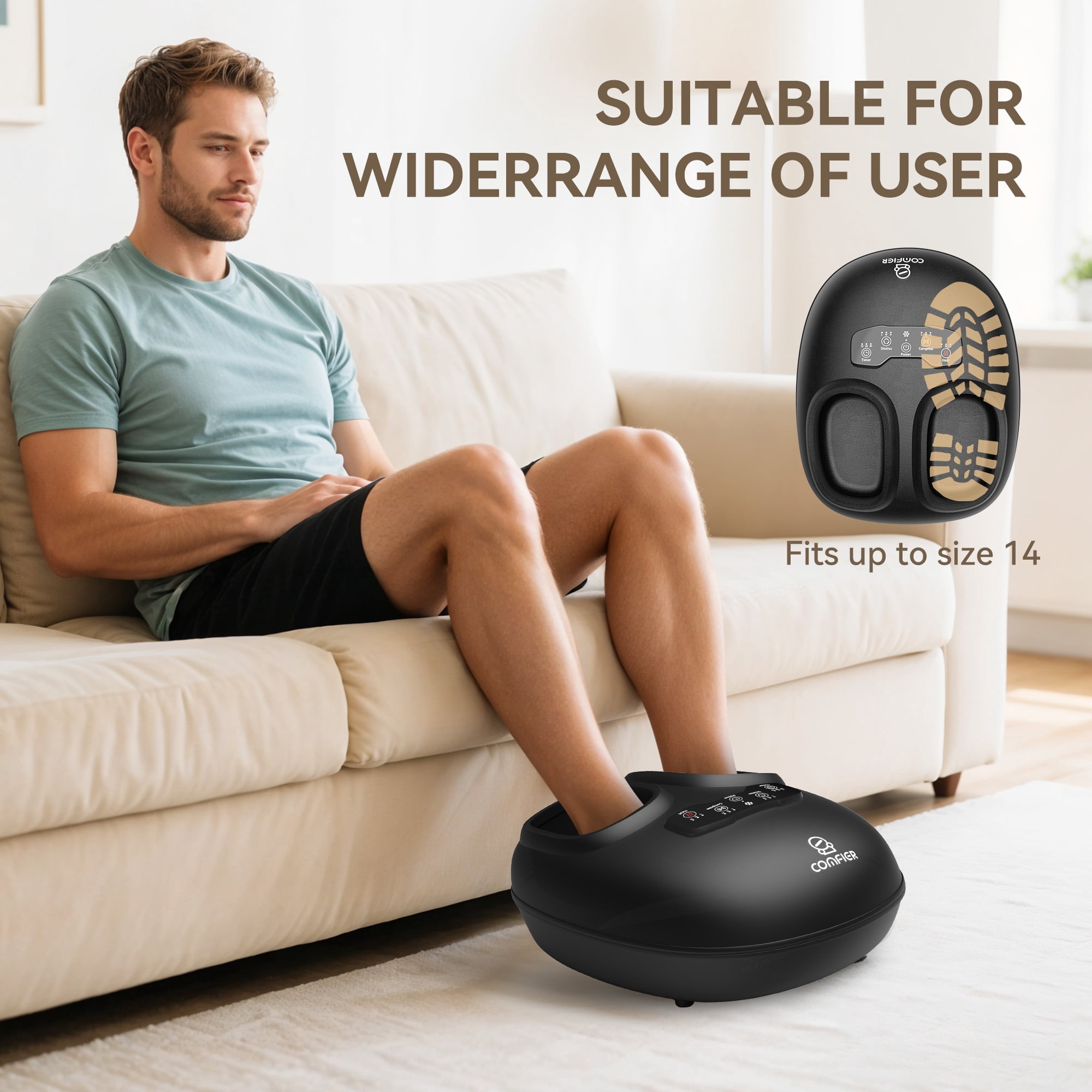 Shiatsu Foot Massager with Heat, COMFIER Feet Massage Machine for Neuropathy Plantar Fasciitis, Size 14