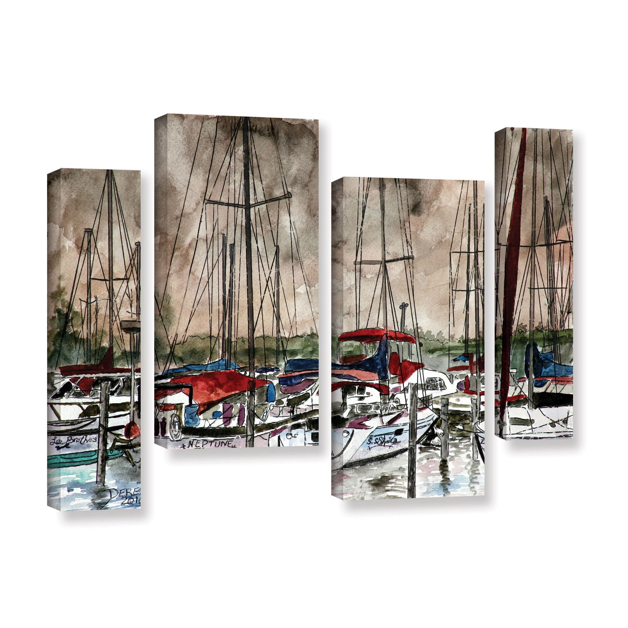 ArtWall Derek Mccrea "Sailboats" 4-Piece Gallery-wrapped Canvas Staggered Set