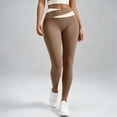 thumbnail image 6 of Womens Yoga Pants, High Rise Elastic Waist Casual Leggings with Color Block Design, Active Pants for Yoga Workout Training | VerBelle,Khaki L, 6 of 8