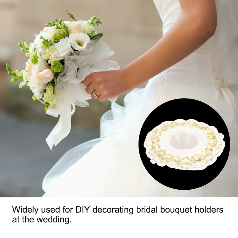 4pcs Lace Bouquet Collar DIY Decoration Wedding Bridal Bouquet Holder Gold Tone | Harfington