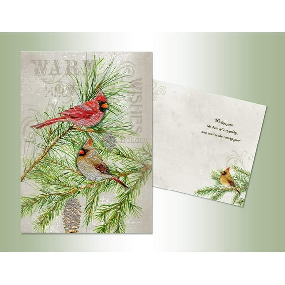 LPG Greetings Cardinals on Pine : Barb Tourtillotte Box of 12 Pop Out 3-D Christmas Cards