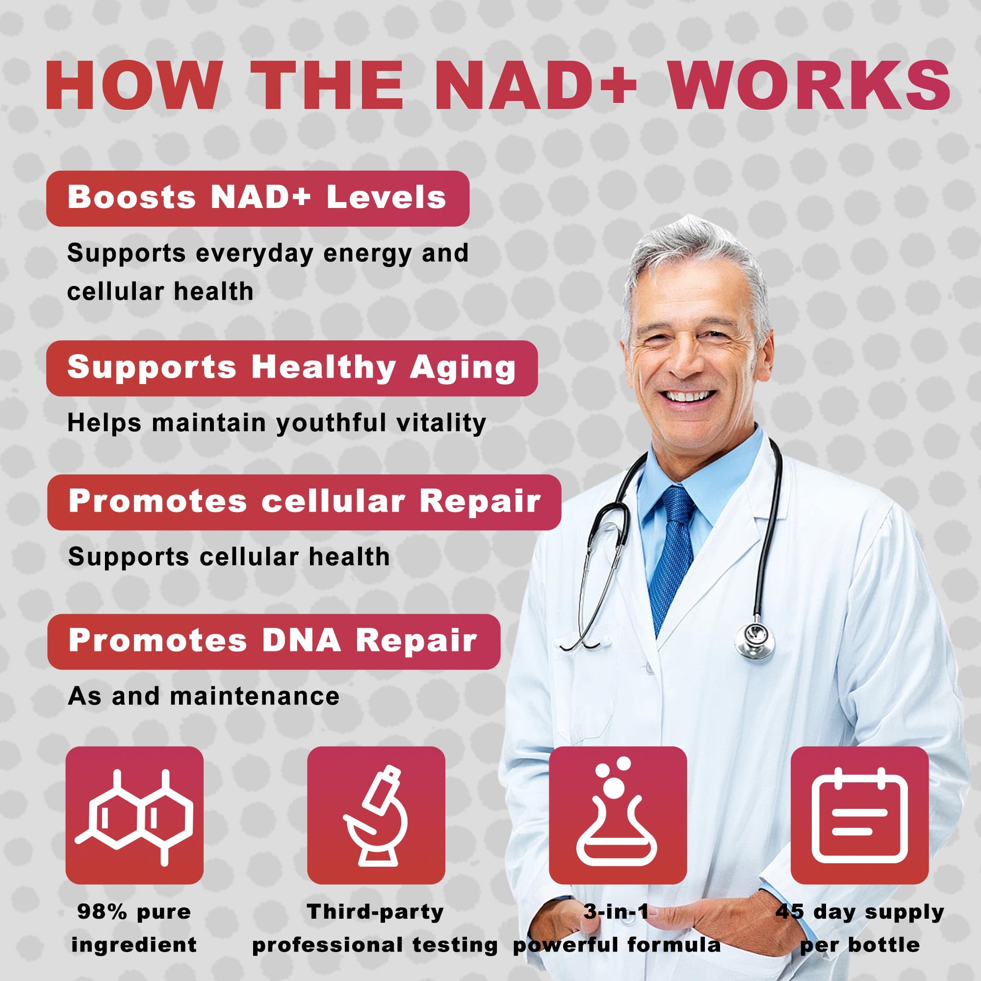 30Pcs DEZEN NAD+ 1000mg Liquid Sachet, NAD Nicotinamide Riboside Resveratrol Supplements, Berry Flavor For Anti-Aging, Energy & Focus