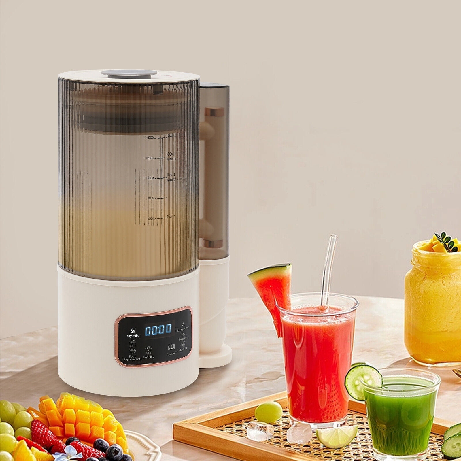 Quiet Soy Milk Maker Machine - 48dB 1000ML Capacity for Homemade Soy Milk & Juice - with LCD Display & Ceramic Plate (White)
