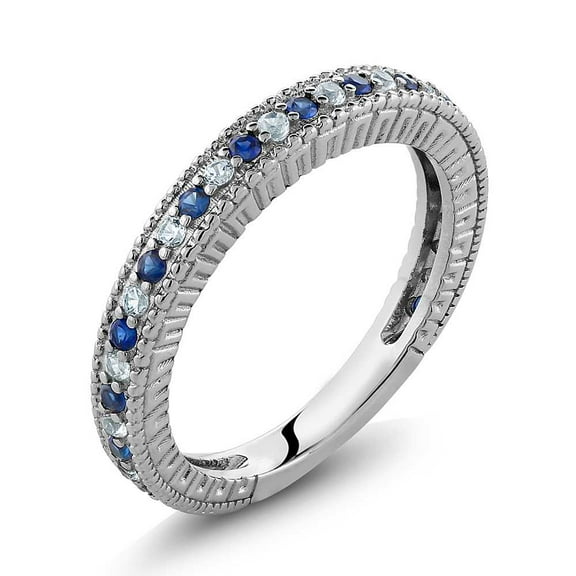 Gem Stone King Blue and White Created Sapphire Ring | 925 Sterling Silver | Ladies Anniversary Wedding Band Ring for Women | 0.48 Cttw| Size 9