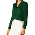 thumbnail image 6 of INSPIRE CHIC Women's Elegant Shirts V Neck Point Collar Long Sleeve Smooth Satin Blouse M Dark Green, 6 of 9