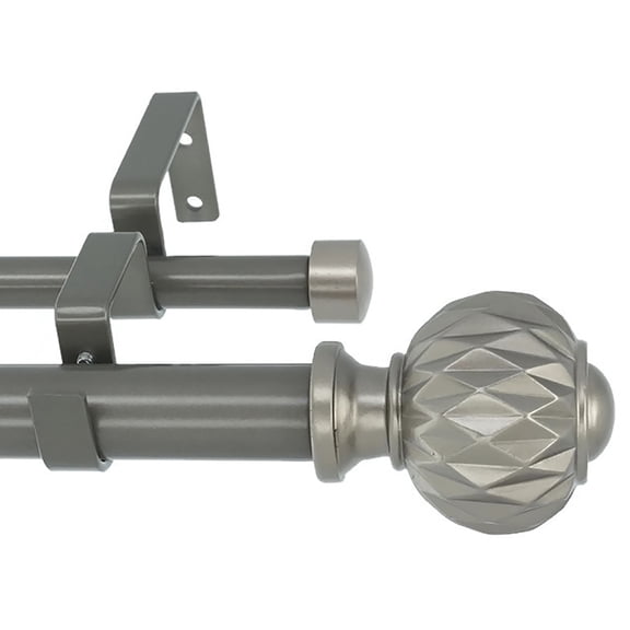 MERIVILLE 1-Inch Diameter Double Window Treatment Curtain Rod, Castani Finial, 48-inch to 84-inch Adjustable, Gunmetal