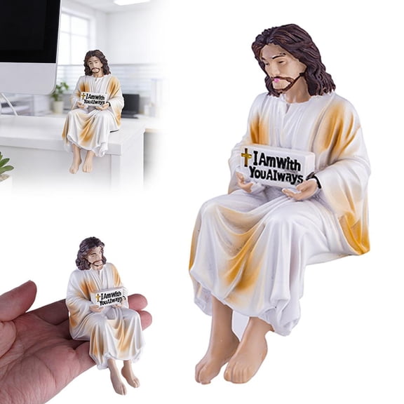 Handmade Serene Desk Companion, Resin Figurine with “I Am with You Always” Sign
