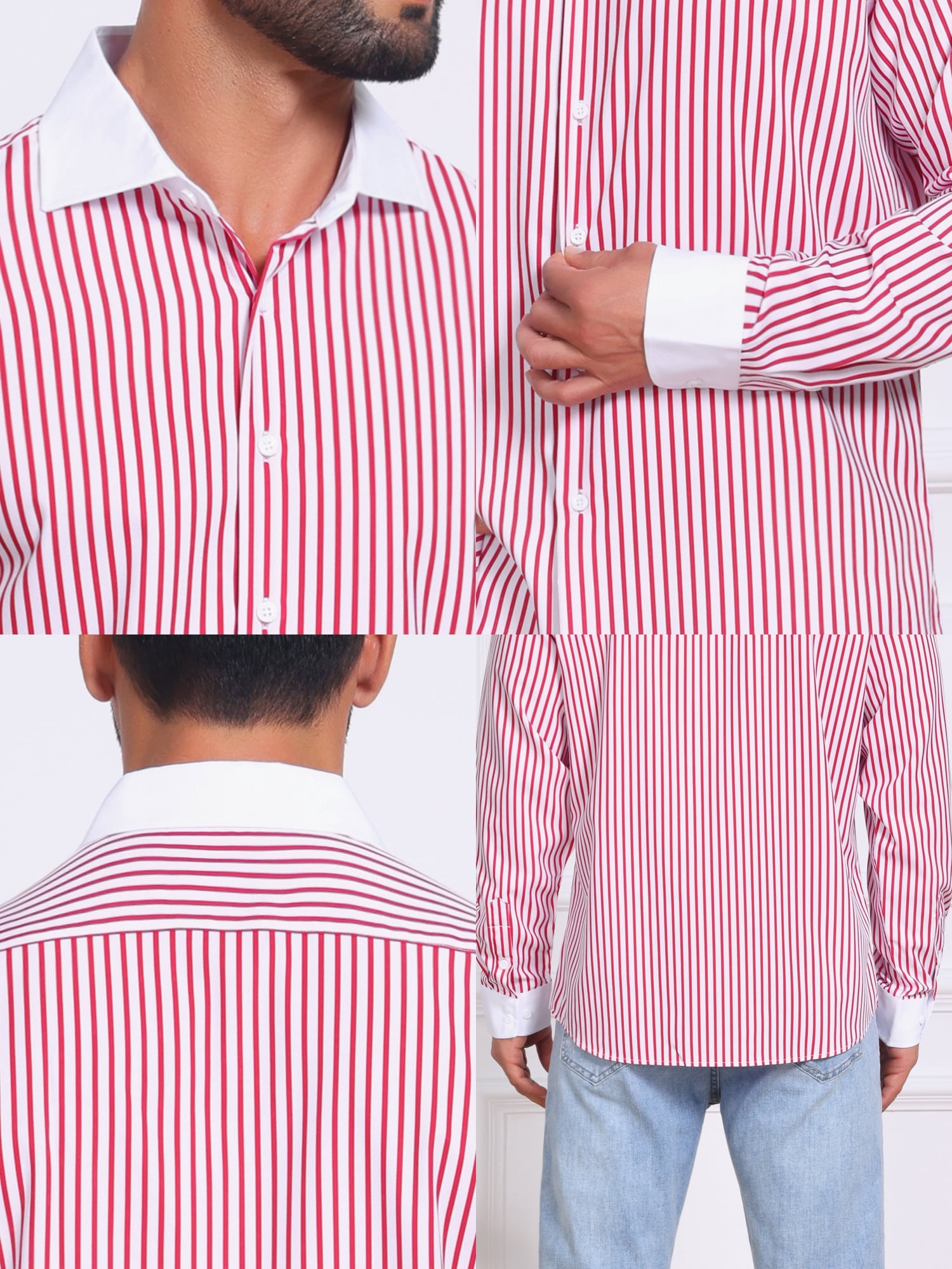 DARING DIVA Men's Striped Button Down Long Sleeve Stretch Shirts 2XL Red