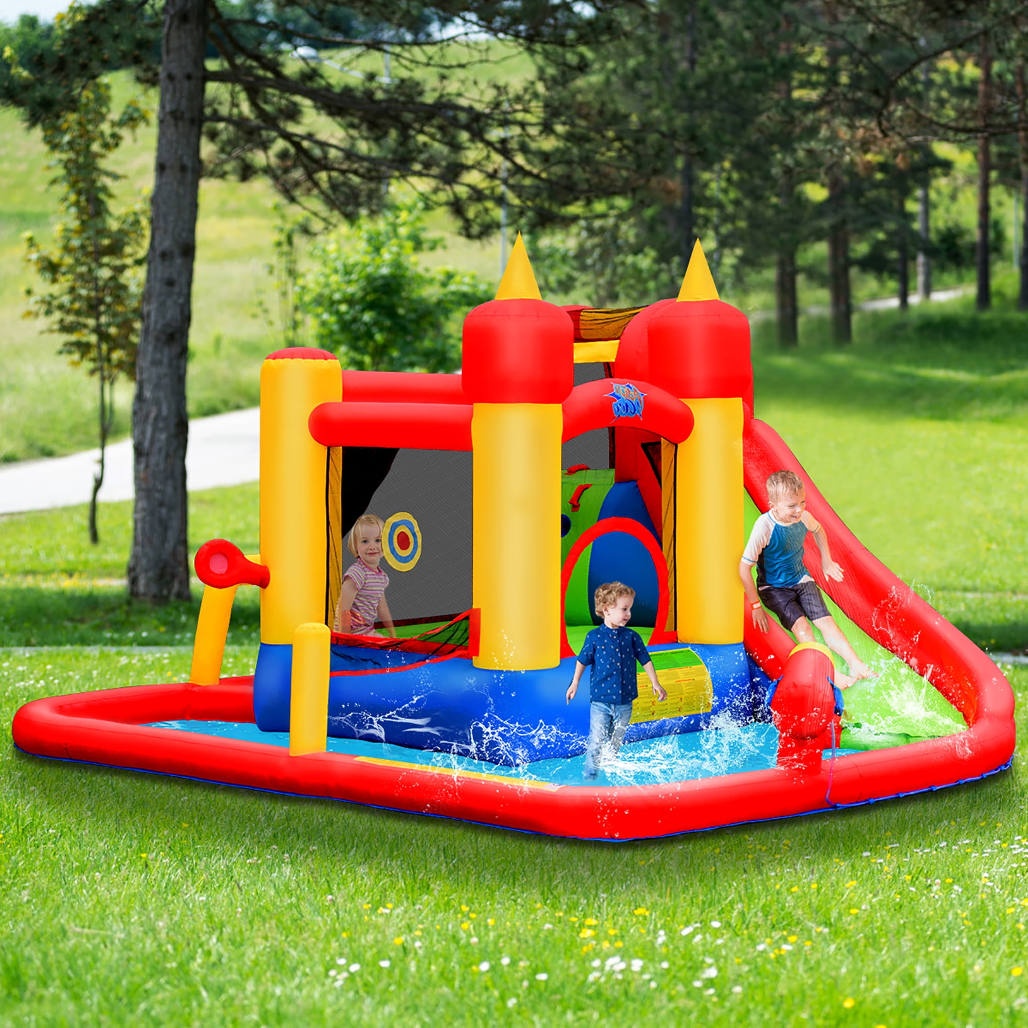 Costway Inflatable Water Slide Jumping Bounce House Bouncy Splash Pool with 740W Blower