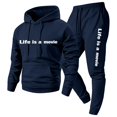 thumbnail image 2 of Men's 2 Piece Sweatsuit Hoodie Tracksuit Set Long Sleeve Pullover Outfit with Pockets Elastic Waist Drawstring Casual Athletic Jogging Gym Running Winter Workout Navy XXXL, 2 of 6