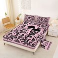 thumbnail image 2 of Feelyou Boho Damask Floral Queen Sheets, Spooky Western Skull Queen Sheet Sets, Light Pink Black, 4-Piece, 1 Flat Sheet, 1 Fitted Sheet and 2 Pillowcases, 2 of 5