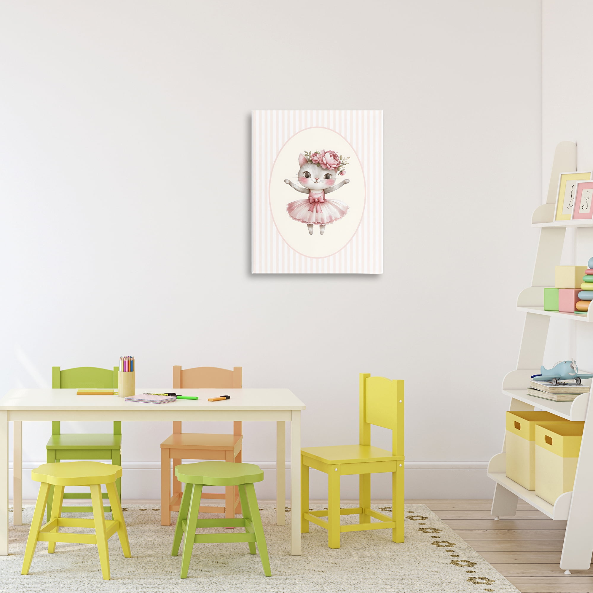 Stupell Industries Nursery Ballerina Cat Striped Canvas Wall Art, design by LSR Design Studio