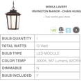 thumbnail image 3 of Minka Lavery Irvington Manor 15 1/2"H Bronze LED Outdoor Hanging Light, 3 of 3