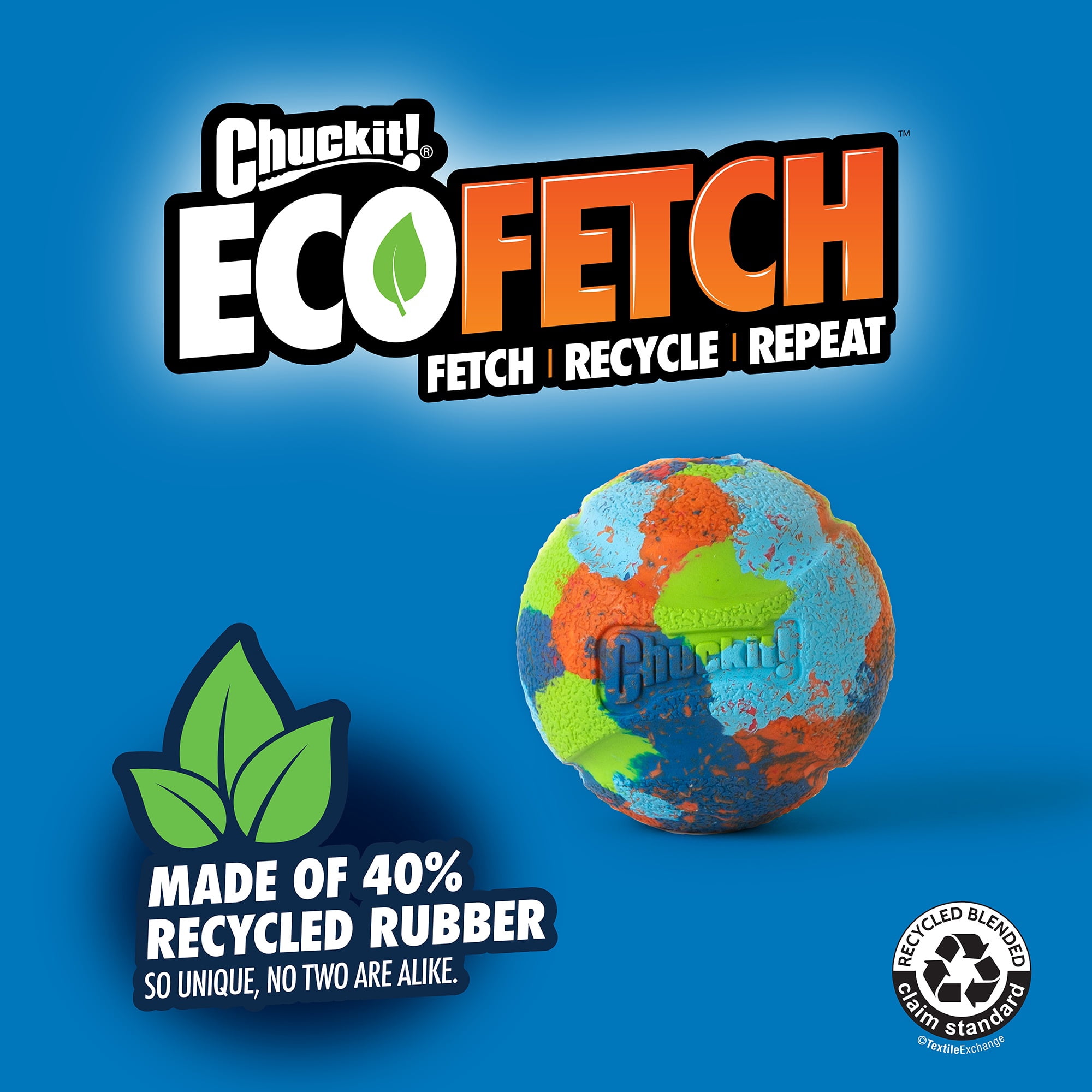 Chuckit! EcoFetch Recycled Rubber Dog Ball Fetch Toy for Dogs, Medium 2.5" for Pets 20 to 60 lbs, Pack of 1