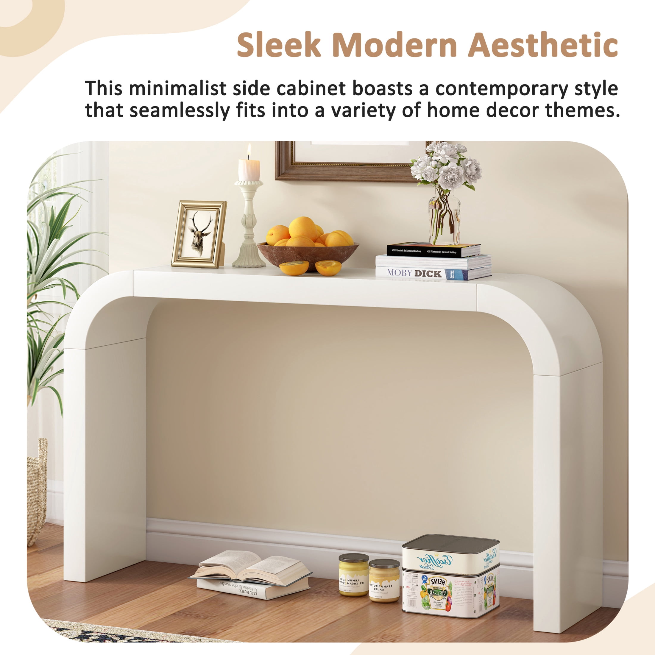 Christopher Knight Home Modern 52" Curved Console Table, Wood Entryway Table for Hallway, Cream White