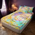 thumbnail image 3 of Homewish Cute Moon Stars Print Zipper Full Size Comforter Sets with Fitted Sheet and 2 Pillowcases for Girls, Rainbow Zipper Bedding Set, Colorful Stars Reversible, 3 of 7