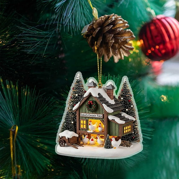 Uuiauoio Chicken Coop Christmas Ornament, Farm Theme Holiday Decor for Tree, Bag Charm and Festive Displays, Rustic Country Style Decoration for Animal Lovers,Farmhouse Christmas Ornament