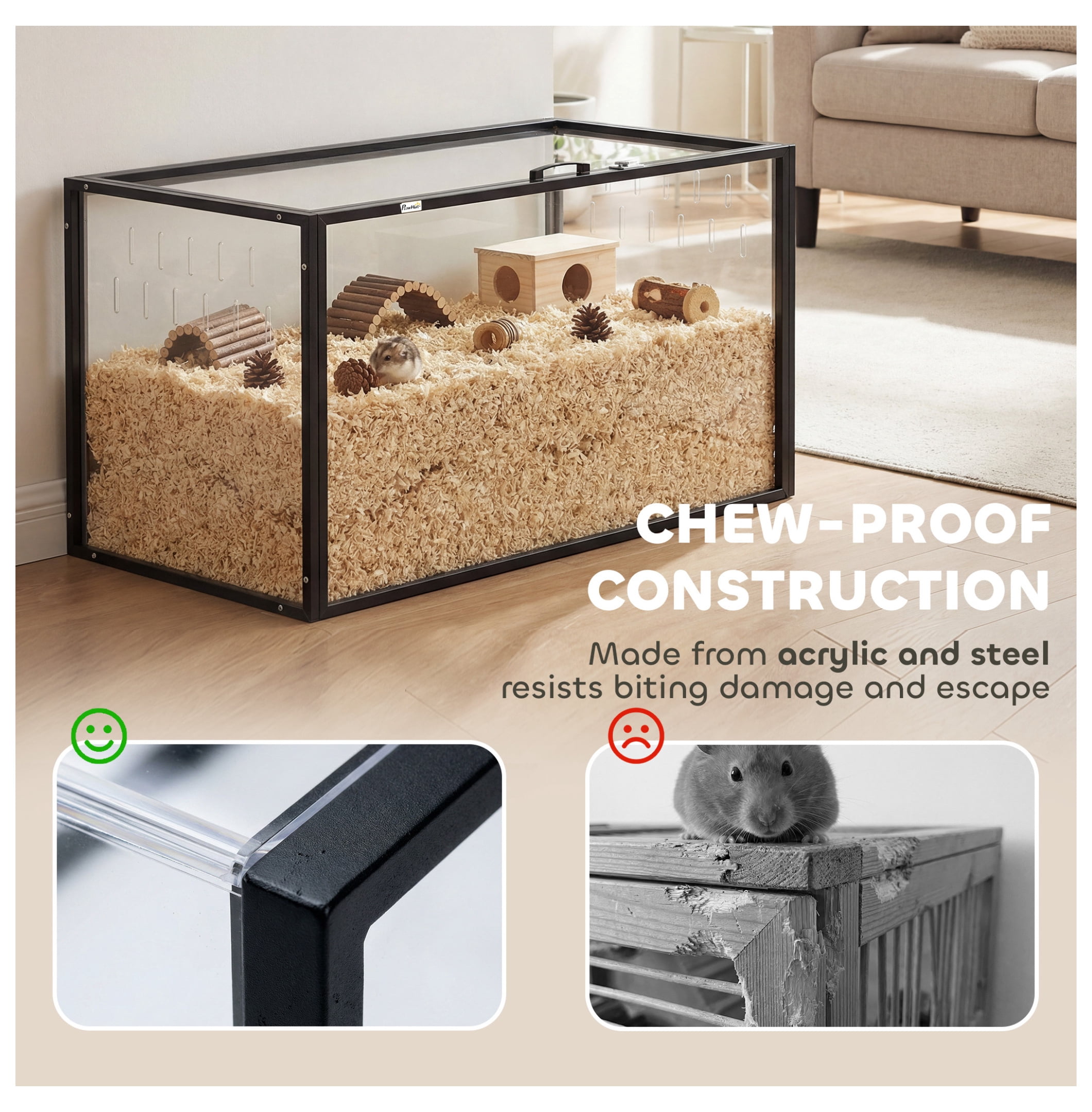 Hamster Cage Large Acrylic, Chew Proof Guinea Pig Cage Open Top, for Hedgehog, Dwarf Hamster, Rat - Spacious Ventilation & Clear View
