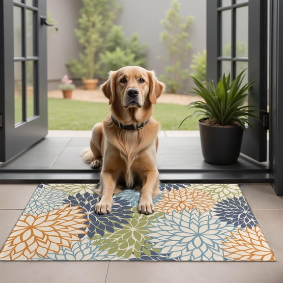 Bohemian Retro Floral Non-Slip Entryway Door Mat,Boho Indoor Decor Durable Low Plush Door Mat,Washable Welcome Rug for Patio Hallway Home Decor 20x32 Inches
