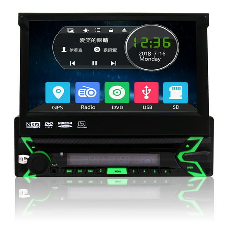 7 Inch HD Detachable Touchscreen Car DVD Player GPS Navigation with Map Card Single 1 Din Car Stereo In Dash Headunit Support Bluetooth Radio Audio Remote Control Backup Camera