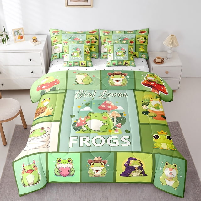 Erosebridal Frog Prince Bedding King Size, Fairy Tale Bedding Sets King Size, Patchwork Animal Decor, 7-Piece