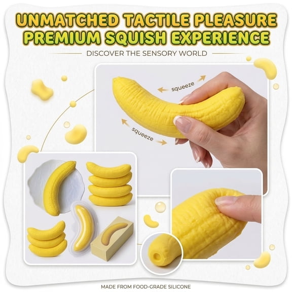 Big Banana Squishy, Squishy Sensory Toys, Slow Rising Squishies, Stress Relief Toys, Fidget ToysforAnxiety, 7 In, 2 Pc