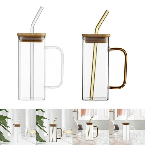 Taza de Vidrio BLESIY 400ml Cuadrada con Tapa de Madera