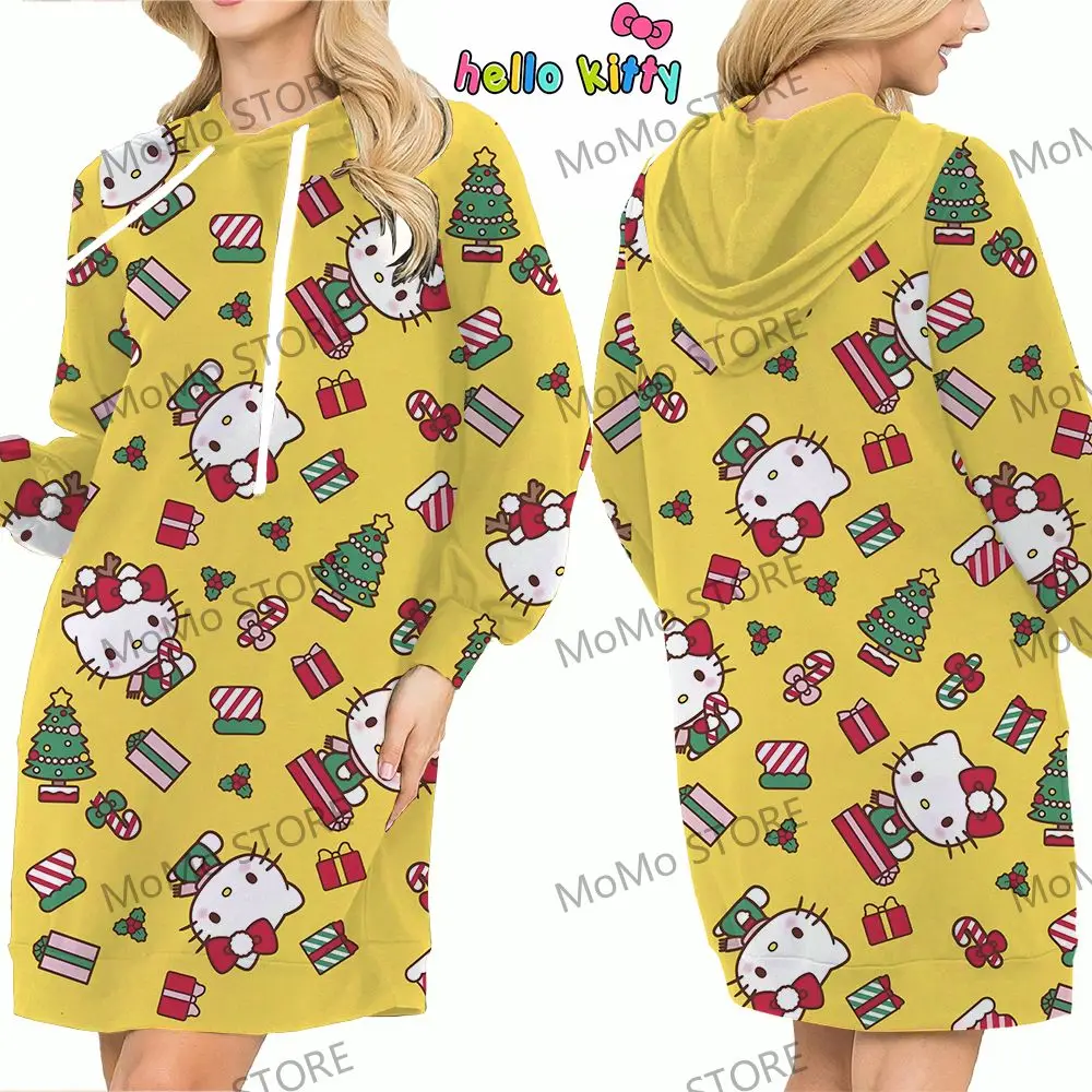 Autumn 3D Print Women's Hoodie Dress Winter Hello Kitty Christmas