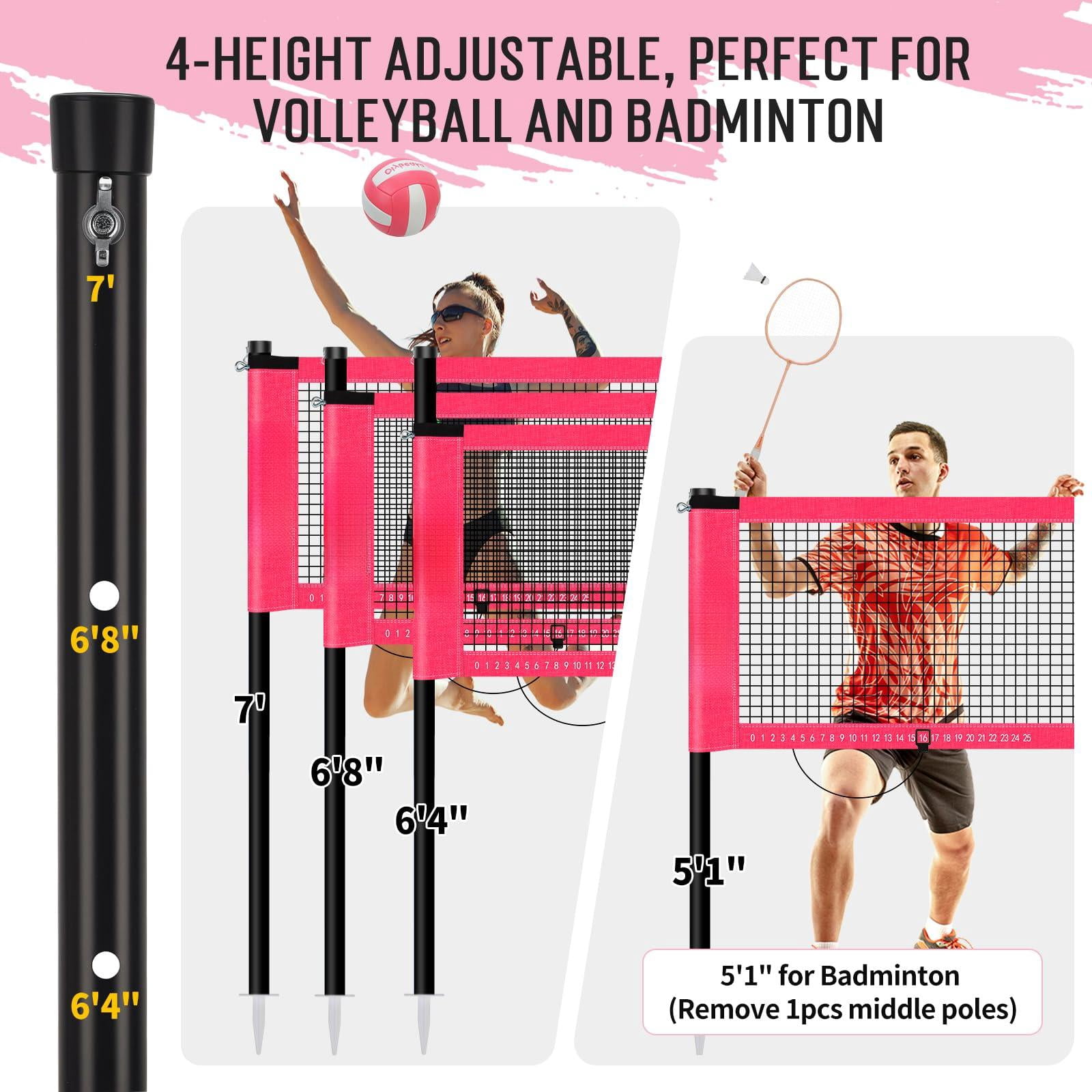 20ft Outdoor Volleyball & Badminton Combo Net Set For Backyard Beach With Adjustable Poles  Durable Anti-sag Pu 2 Aluminum Rackets