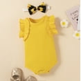 thumbnail image 2 of Dooleck Baby Girl Clothes Infant Ribbed Ruffle Bodysuit Sunflower Shorts Outfit Set, 2 of 8
