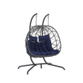 thumbnail image 5 of 2 Person Double Swing Egg Chair with Stand, 600lbs Capacity Outdoor Patio Wicker Hanging Patio Lounge Chair w/Cushions and Pillows, Oversized Hand-woven Hammock Chair Set for Patio/Yard/Garden/Porch, 5 of 8