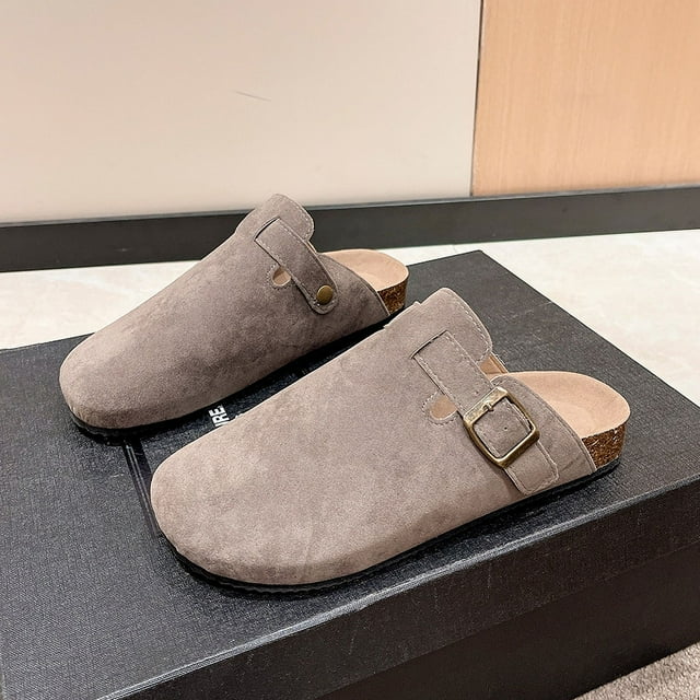 2024 Pantoufles pour Femmes Bout Fermé Bout Rond Sabots en Suède Sandales Mules en Liège en Suède Pantoufles Mode Sabots en Liège pour l'Extérieur Pantoufles tzw